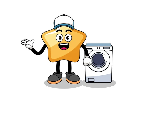 Star Illustration Laundry Man Character Design — ストックベクタ