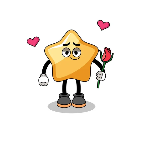 Star Mascot Falling Love Character Design — Stock vektor