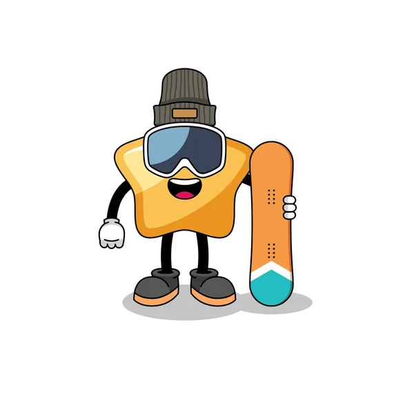 Mascotte Dessin Animé Joueur Snowboard Star Character Design — Image vectorielle