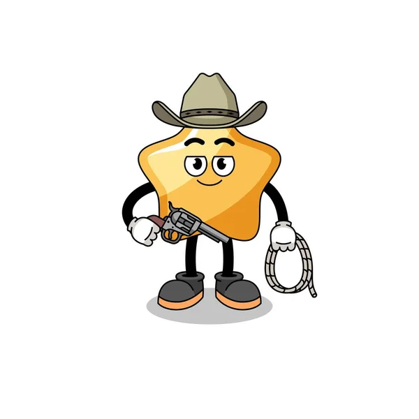 Carattere Mascotte Stella Come Cowboy Character Design — Vettoriale Stock