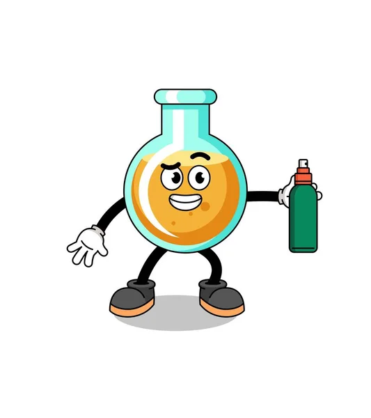 Laboratorio Beakers Illustrazione Cartone Animato Tenendo Repellente Zanzare Character Design — Vettoriale Stock