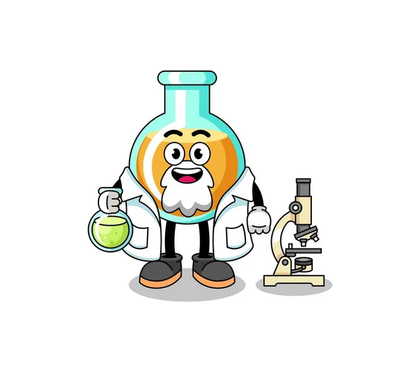 과학자로서의 실험실 비커의 마스코트 캐릭터 디자인 — 스톡 벡터