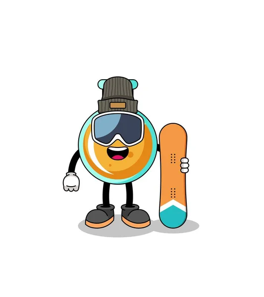 Maskotka Kreskówki Zlewki Laboratoryjne Gracz Snowboard Projekt Postaci — Wektor stockowy