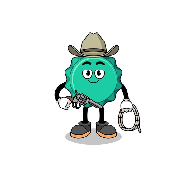 Character Mascot Bottle Cap Cowboy Character Design — Stock Vector