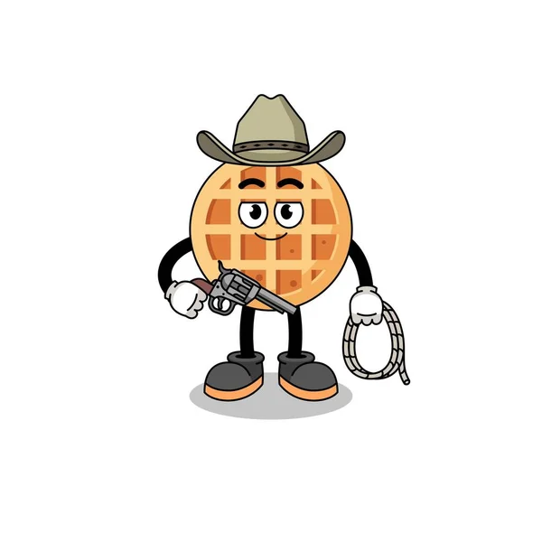 牛仔圆形华夫饼的人物吉祥物 人物设计 — 图库矢量图片