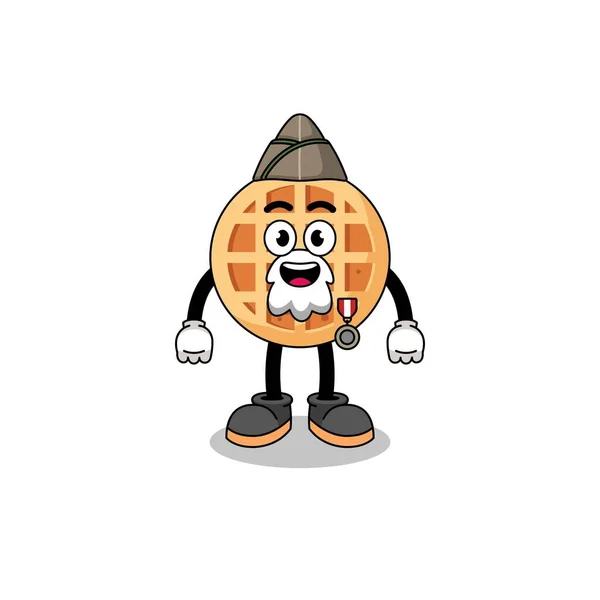 作为老兵的圆形华夫饼人物形象卡通人物设计 — 图库矢量图片