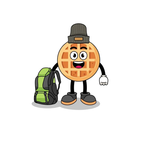 Illustrazione Cerchio Waffle Mascotte Come Escursionista Character Design — Vettoriale Stock