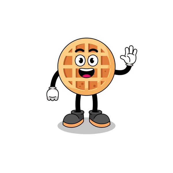 Circle Waffle Cartoon Doing Wave Hand Gesture Character Design — Stock vektor