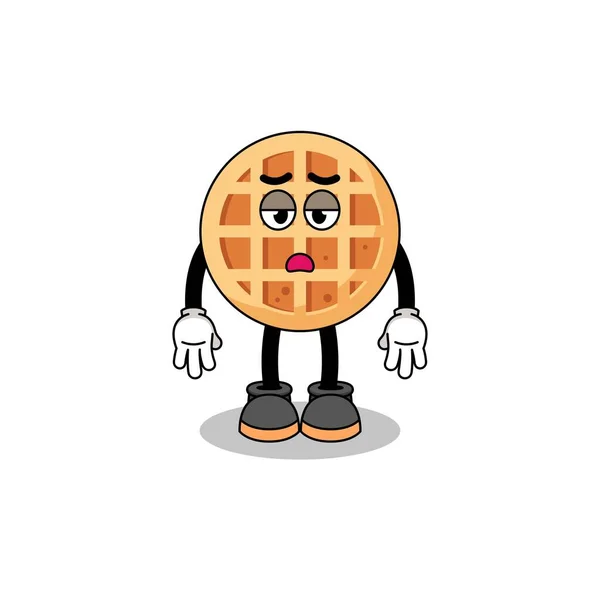 Círculo Dibujos Animados Waffle Con Gesto Fatiga Diseño Personajes — Archivo Imágenes Vectoriales