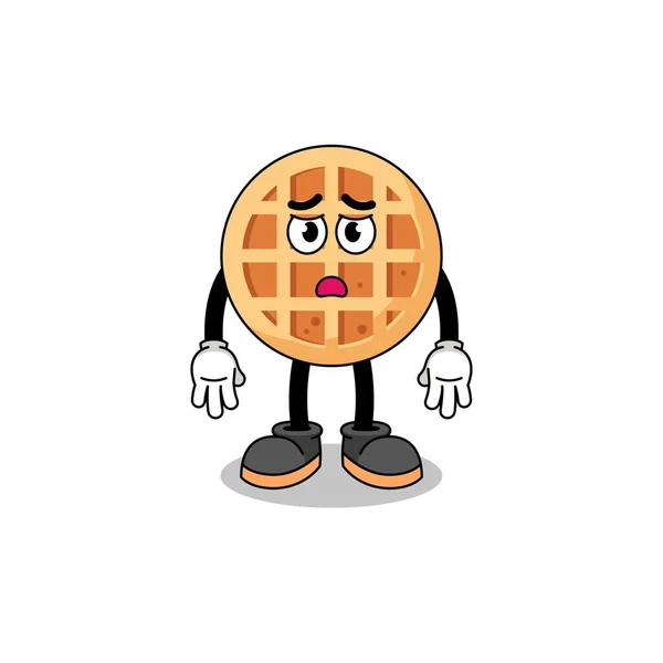 Κύκλο Waffle Εικονογράφηση Κινουμένων Σχεδίων Λυπημένο Πρόσωπο Σχεδιασμός Χαρακτήρα — Διανυσματικό Αρχείο