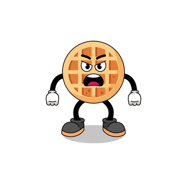 Cerchio Waffle Cartone Animato Illustrazione Con Espressione Arrabbiata Character Design — Vettoriale Stock