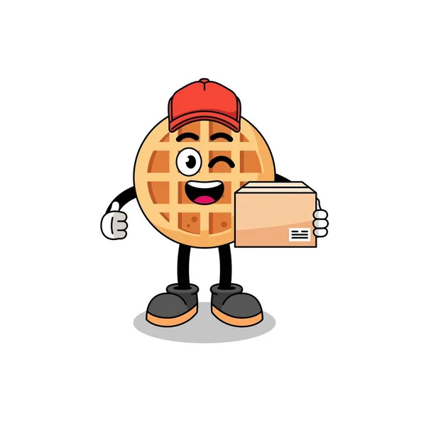 Kurye olarak yuvarlak waffle maskot çizgi filmi, karakter tasarımı