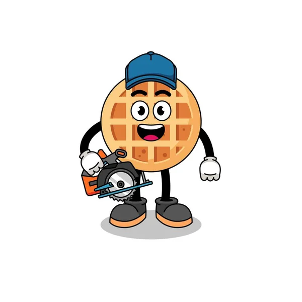 Cartoon Illustration Circle Waffle Woodworker Character Design — Stock vektor