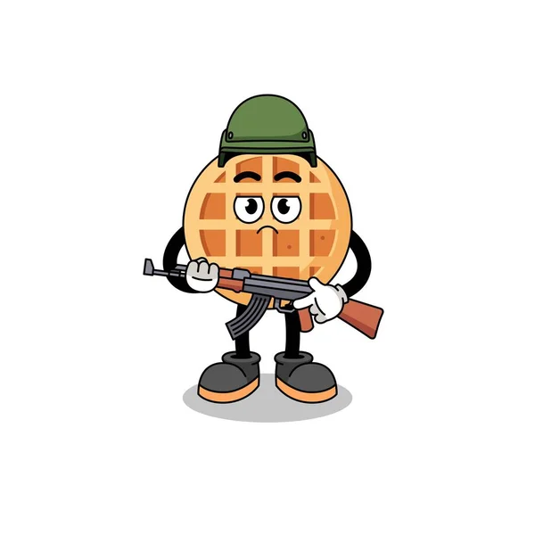 Cartoon Circle Waffle Soldier Character Design — Stock Vector