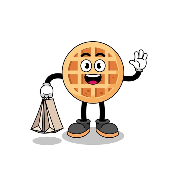 Cartoon Circle Waffle Shopping Character Design — Stock vektor