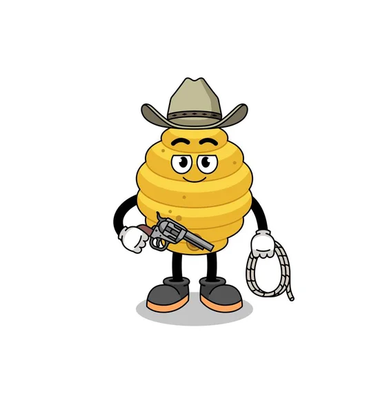 Maskotka Charakteru Uli Pszczół Jako Kowboj Projekt Postaci — Wektor stockowy