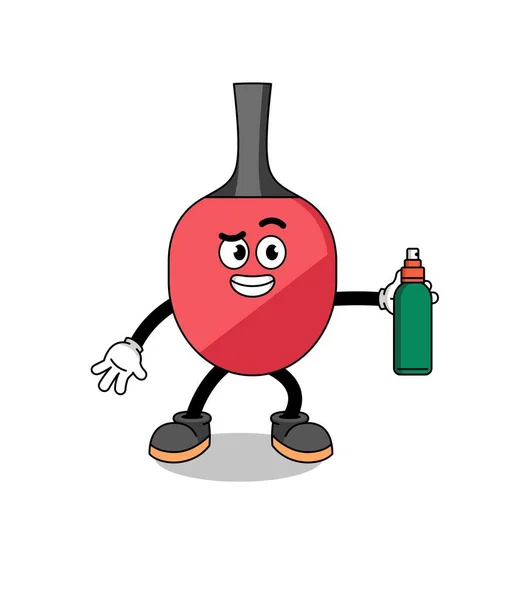 Racchetta Ping Pong Illustrazione Cartone Animato Che Tiene Repellente Zanzare — Vettoriale Stock