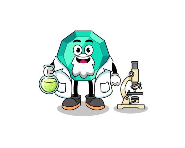 Mascot of emerald gemstone as a scientist , character design