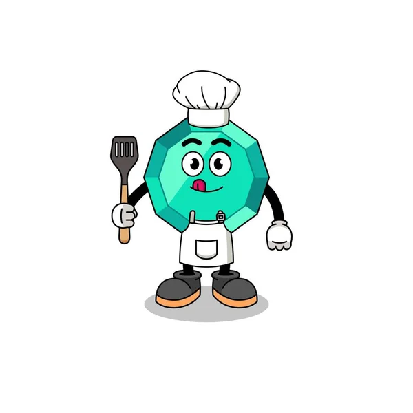 Mascotte Illustration Chef Émeraude Pierres Précieuses Character Design — Image vectorielle