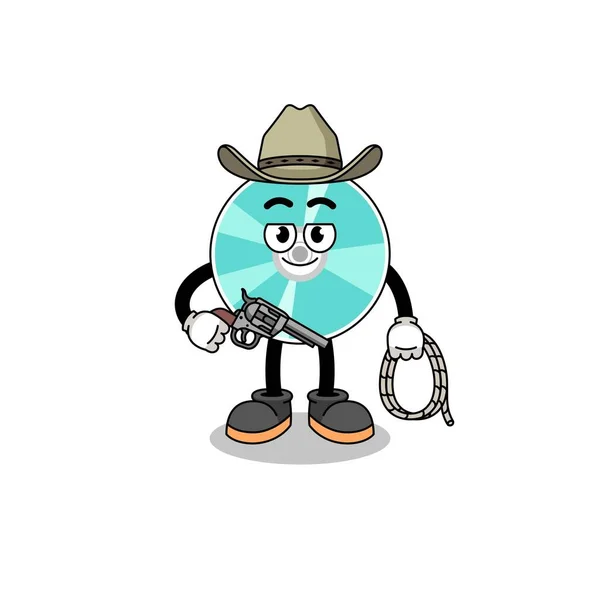 Mascote Personagem Disco Óptico Como Cowboy Design Personagem — Vetor de Stock