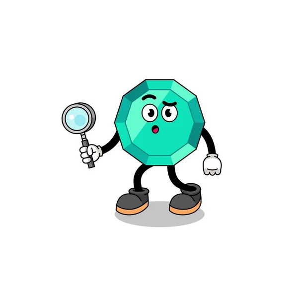 Mascot Emerald Gemstone Searching Character Design — Stok Vektör