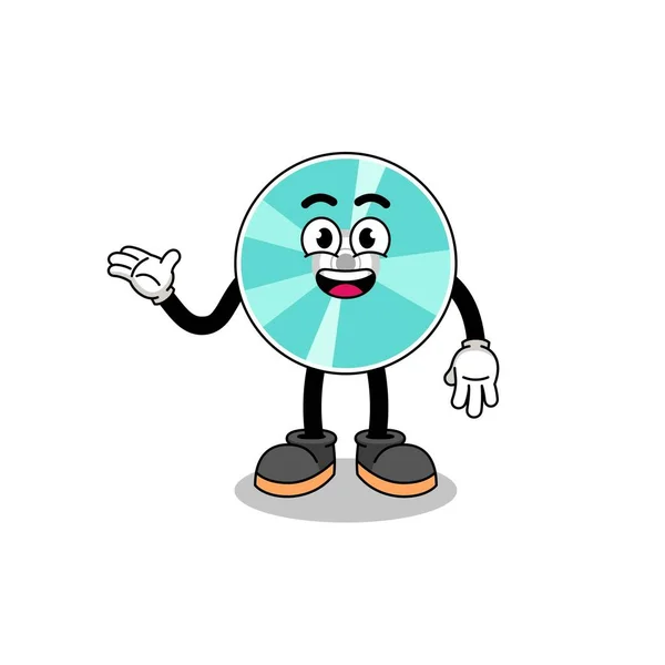 Optical Disc Cartoon Welcome Pose Character Design — Vector de stock
