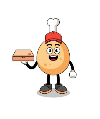 Pizza teslimatçısı olarak kızarmış tavuk çizimi, karakter tasarımı.