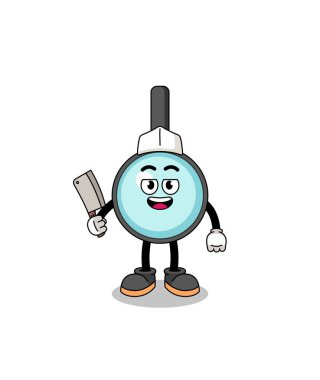 Kasap olarak büyüteç maskotu, karakter tasarımı.