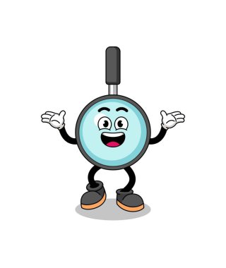 Büyütücü cam karikatür mutlu bir jest, karakter tasarımı ile arama