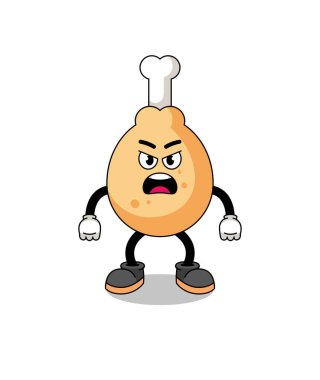 Kızgın ifadeli kızarmış tavuk karikatürü çizimi, karakter tasarımı