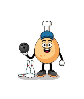 Bowling oyuncusu olarak kızarmış tavuğun maskotu, karakter tasarımı.
