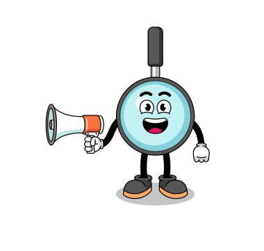 Büyütücü cam karikatür çizimi megafon, karakter tasarımı