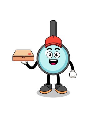 Büyüteç çizimi, pizza dağıtıcısı, karakter tasarımı.