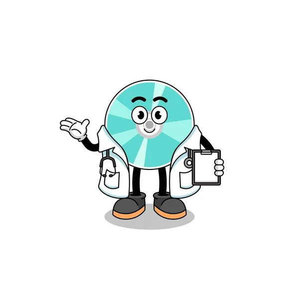 Mascota Dibujos Animados Del Médico Disco Óptico Diseño Personajes — Vector de stock