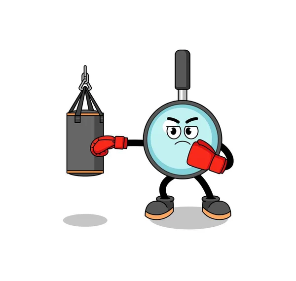 Illustration Magnifying Glass Boxer Character Design — Stok Vektör