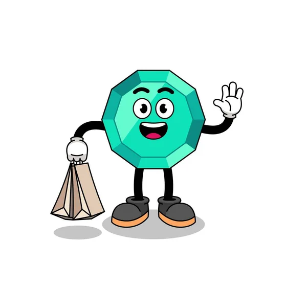 Cartoon Emerald Gemstone Shopping Character Design — Stok Vektör