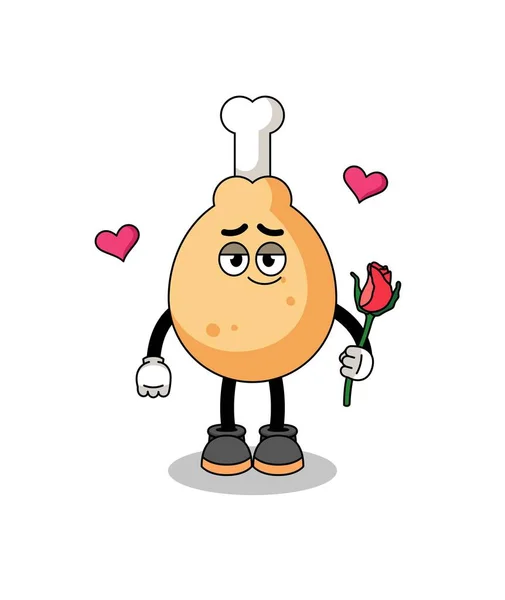 Mascotte Poulet Frit Tombant Amoureux Character Design — Image vectorielle