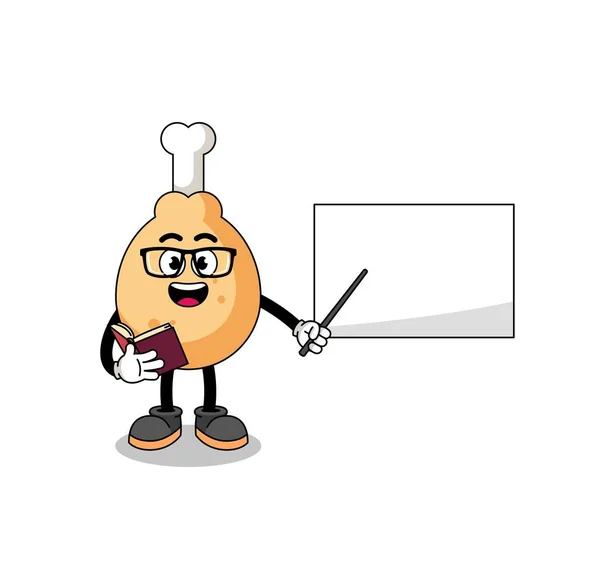 Mascot Cartoon Fried Chicken Teacher Character Design — Stockvector