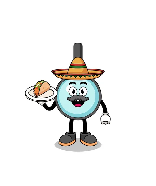 Desenhos Animados Personagens Lupa Como Chef Mexicano Design Personagens — Vetor de Stock