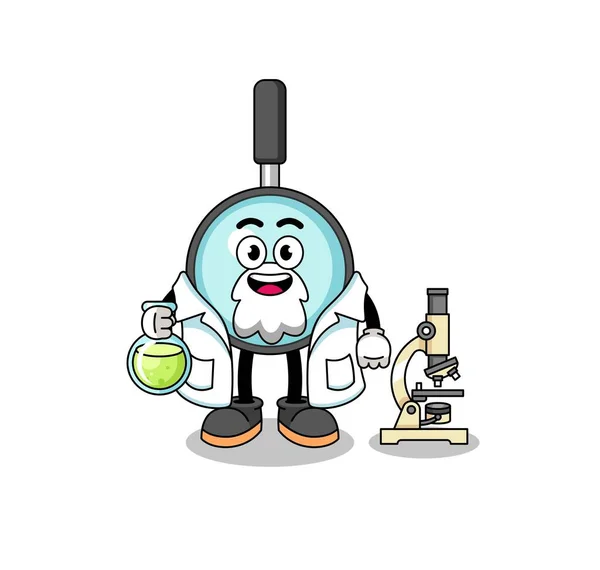 Mascot Magnifying Glass Scientist Character Design — Stock Vector