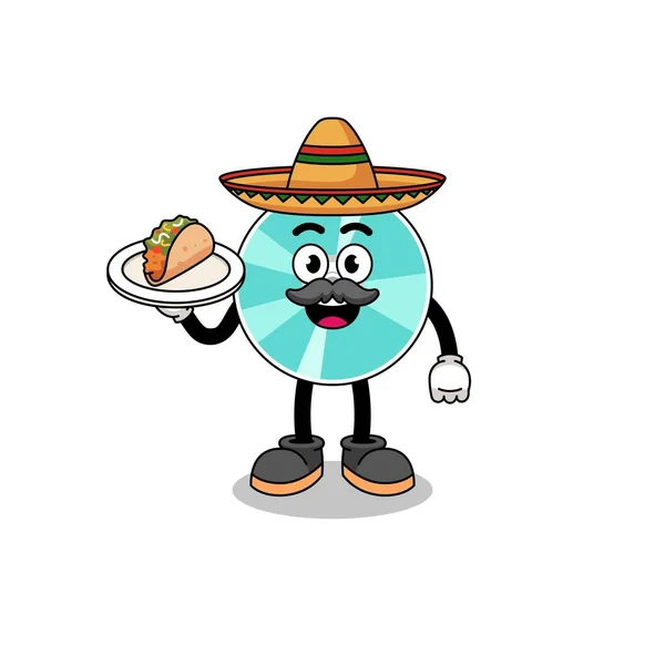 Desenho Animado Caráter Disco Óptico Como Chef Mexicano Projeto Caráter — Vetor de Stock