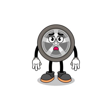 Üzgün yüzlü, karakter tasarımlı araba tekerleği çizimi