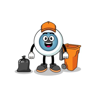 Çöp toplayıcısı olarak göz karikatürü çizimi, karakter tasarımı