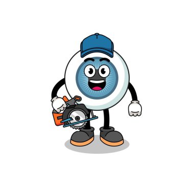 Bir ahşap işçisi olarak göz küresinin çizgi film çizimi, karakter tasarımı