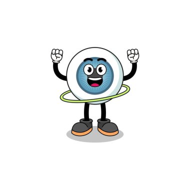 Hula hop oynayan göz küresi çizimi, karakter tasarımı