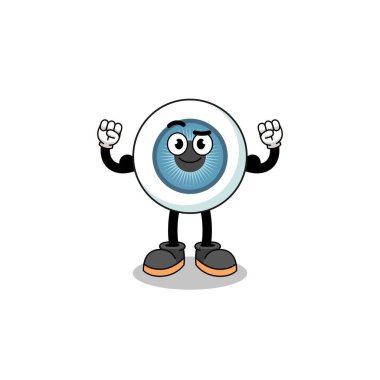 Maskot göz karikatürü kas ve karakter tasarımı ile poz