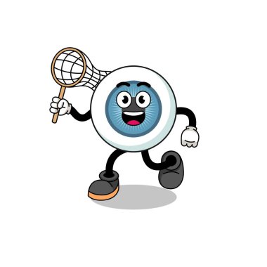 Bir kelebek yakalayan göz karikatürü, karakter tasarımı