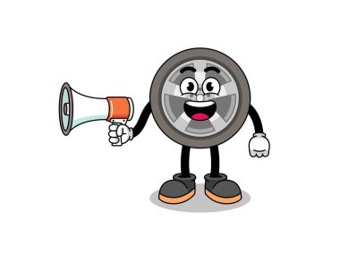 Otomobil tekeri çizimi megafon, karakter tasarımı