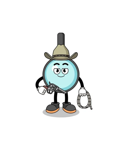 Character Mascot Magnifying Glass Cowboy Character Design — 스톡 벡터