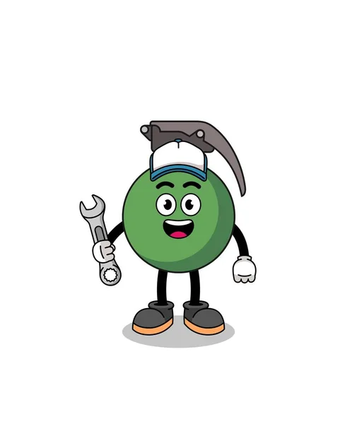 Grenade Illustration Cartoon Mechanic Character Design — Archivo Imágenes Vectoriales